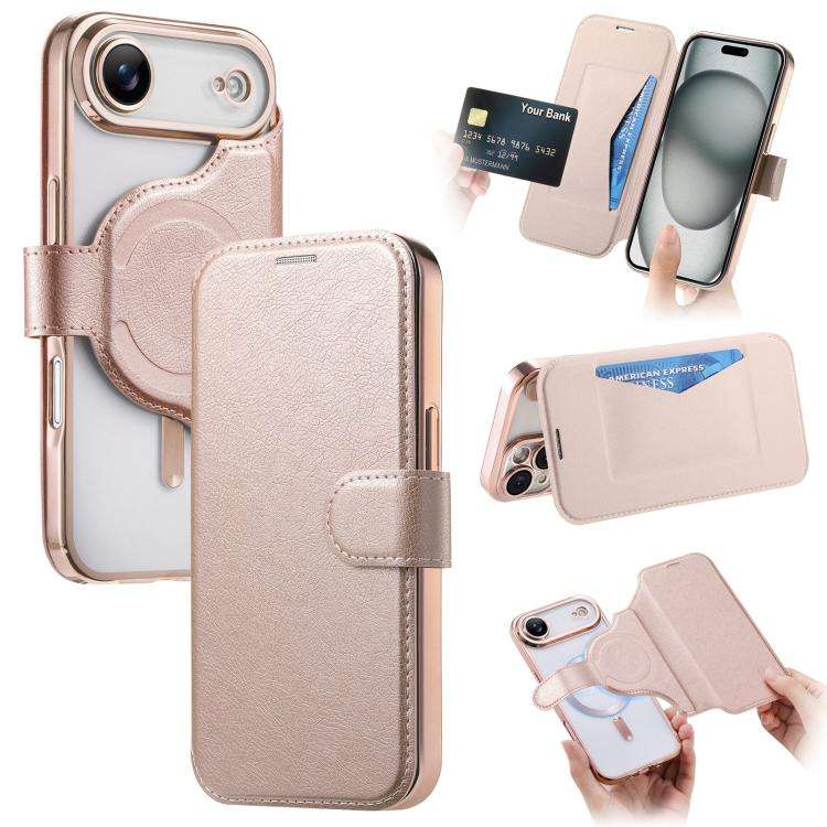 Splitable Electroplated MagSafe RFID Anti-theft Leather Phone Case with Lens Film, For iPhone 18 ...
