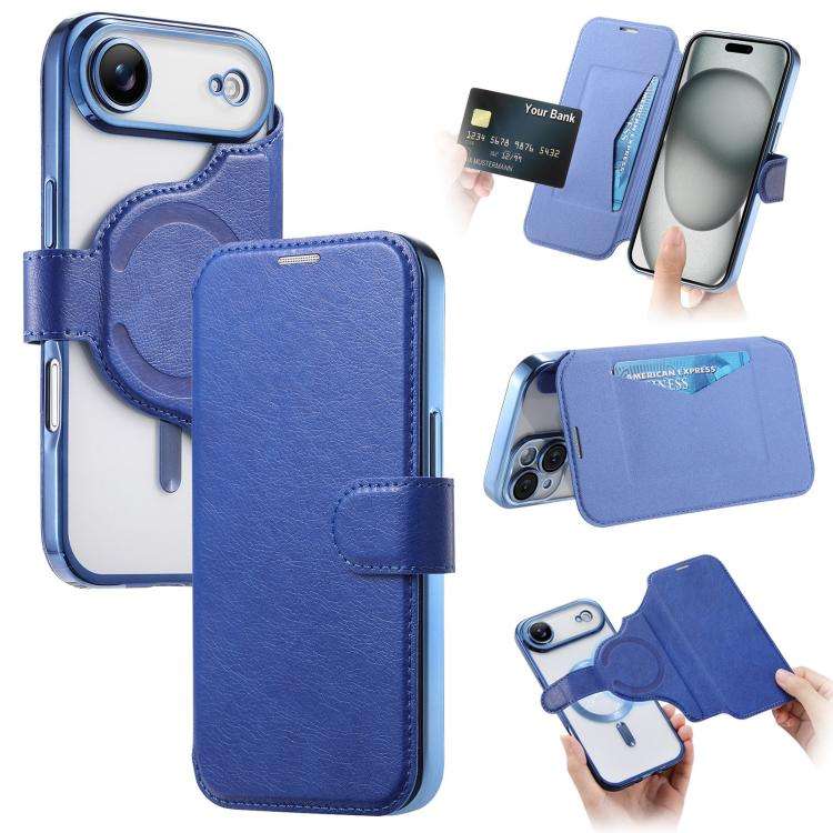 Splitable Electroplated MagSafe RFID Anti-theft Leather Phone Case with Lens Film, For iPhone 18 ...