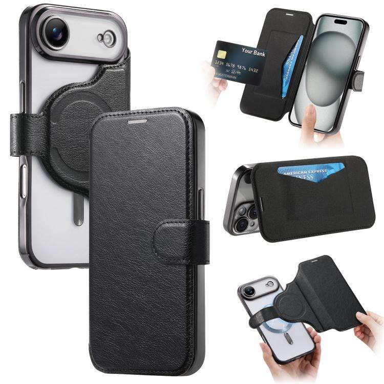 Splitable Electroplated MagSafe RFID Anti-theft Leather Phone Case with Lens Film, For iPhone 18 ...