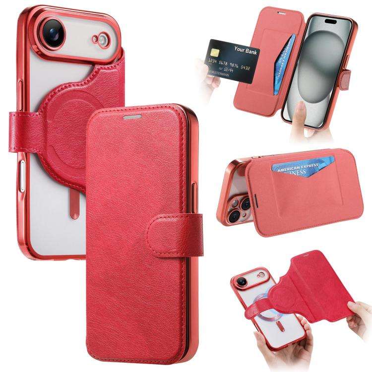 Splitable Electroplated MagSafe RFID Anti-theft Leather Phone Case with Lens Film, For iPhone 18 ...