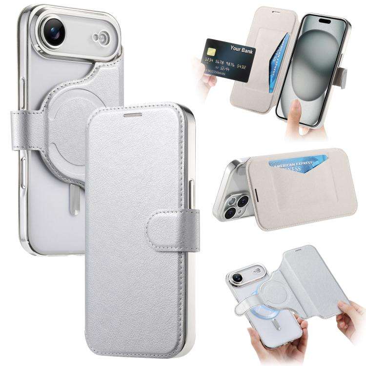 Splitable Electroplated MagSafe RFID Anti-theft Leather Phone Case with Lens Film, For iPhone 18 ...