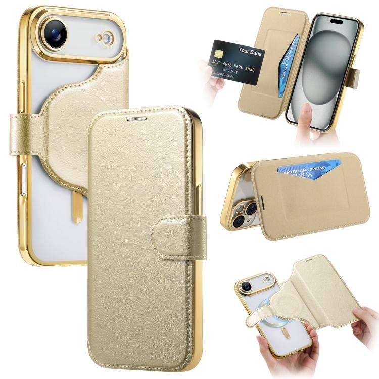 Splitable Electroplated MagSafe RFID Anti-theft Leather Phone Case with Lens Film, For iPhone 18 ...