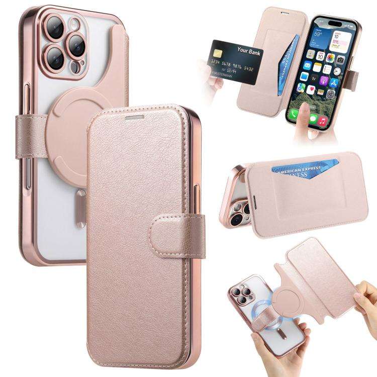Splitable Electroplated MagSafe RFID Anti-theft Leather Phone Case with Lens Film, For iPhone 18 ...