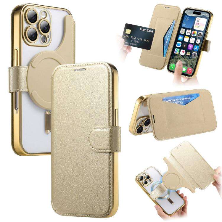 Splitable Electroplated MagSafe RFID Anti-theft Leather Phone Case with Lens Film, For iPhone 18 ...