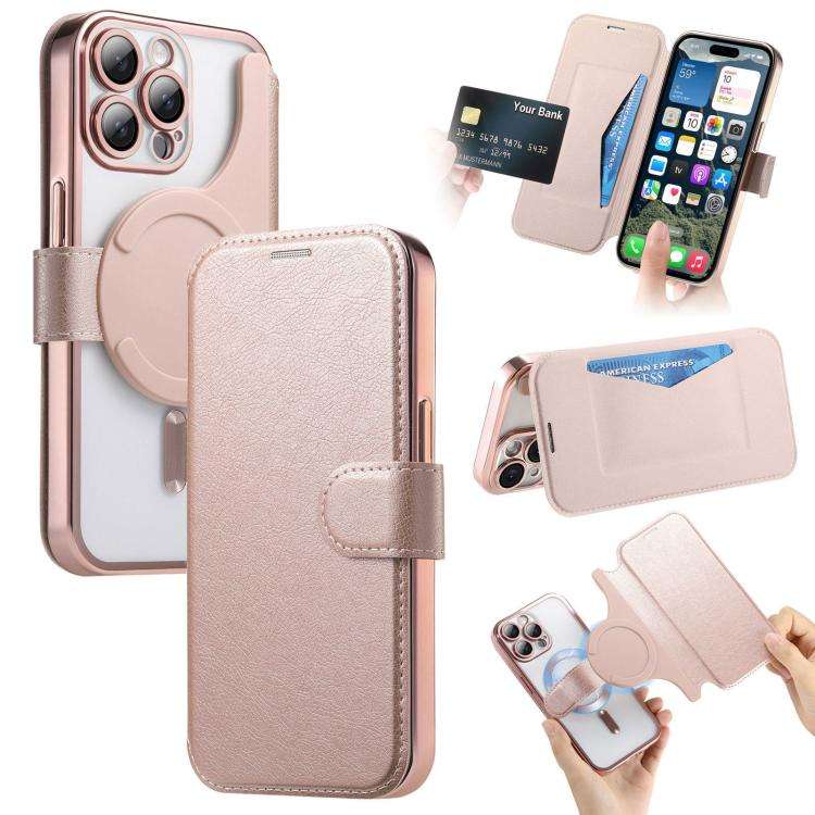 Splitable Electroplated MagSafe RFID Anti-theft Leather Phone Case with Lens Film, For iPhone 13 ...