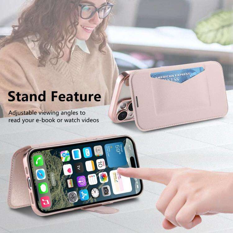 Splitable Electroplated MagSafe RFID Anti-theft Leather Phone Case with Lens Film, For iPhone 13 ...