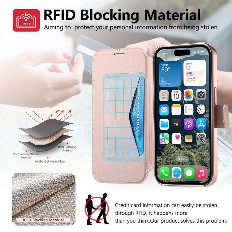 Splitable Electroplated MagSafe RFID Anti-theft Leather Phone Case with Lens Film, For iPhone 13 ...