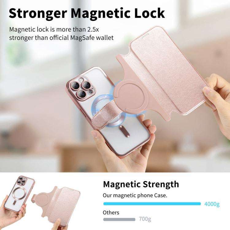 Splitable Electroplated MagSafe RFID Anti-theft Leather Phone Case with Lens Film, For iPhone 13 ...
