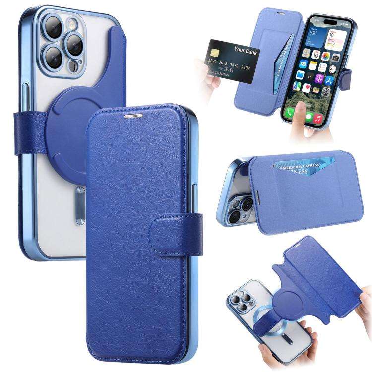 Splitable Electroplated MagSafe RFID Anti-theft Leather Phone Case with Lens Film, For iPhone 13 ...