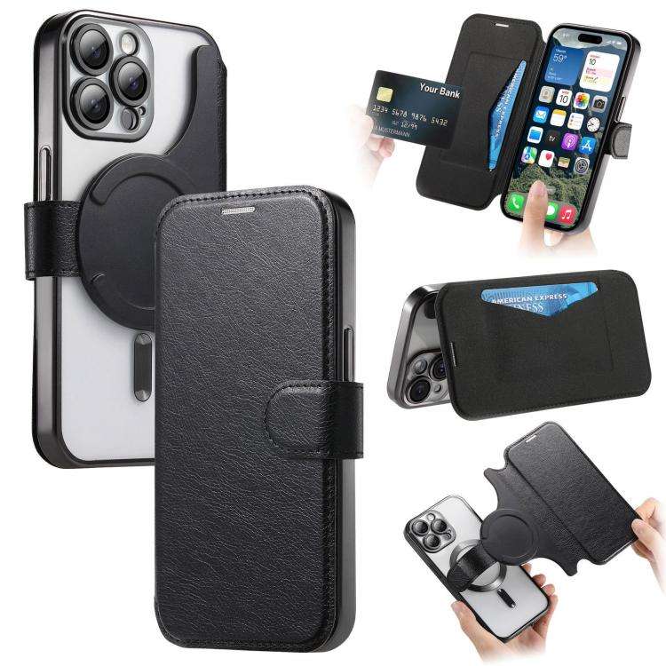 Splitable Electroplated MagSafe RFID Anti-theft Leather Phone Case with Lens Film, For iPhone 13 ...