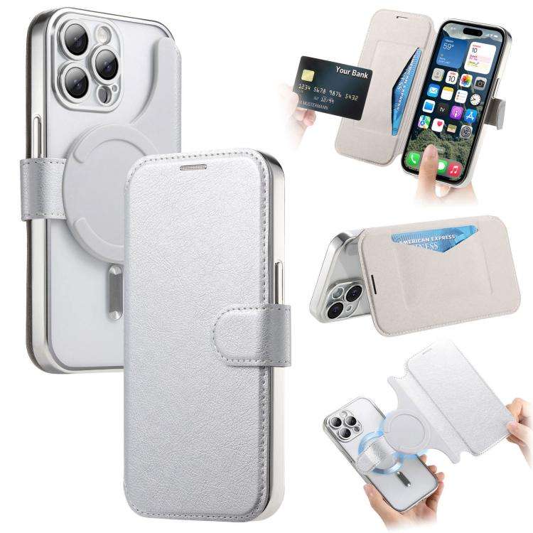 Splitable Electroplated MagSafe RFID Anti-theft Leather Phone Case with Lens Film, For iPhone 13 ...