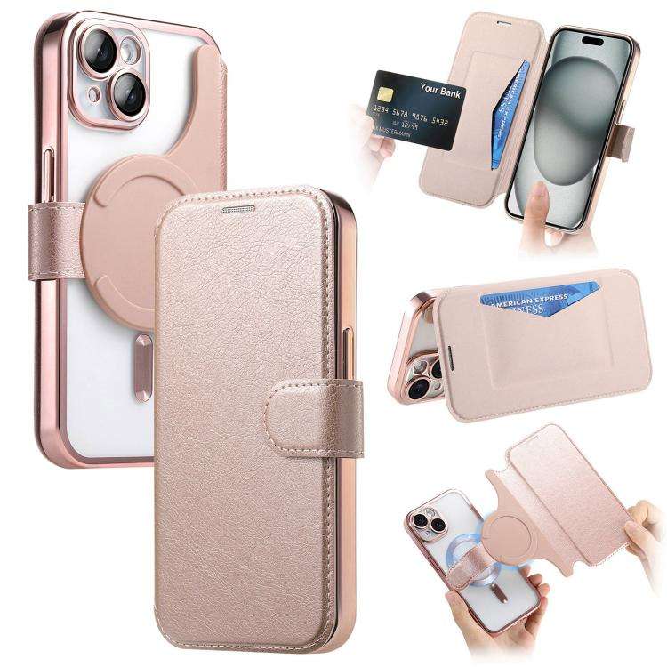 Splitable Electroplated MagSafe RFID Anti-theft Leather Phone Case with Lens Film, For iPhone 13 ...