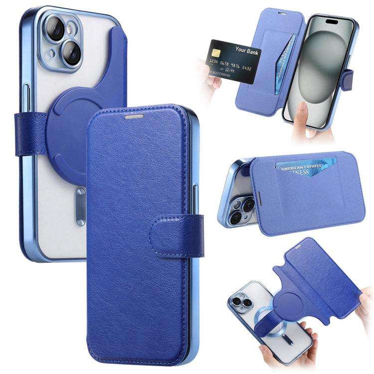Splitable Electroplated MagSafe RFID Anti-theft Leather Phone Case with Lens Film, For iPhone 13 ...