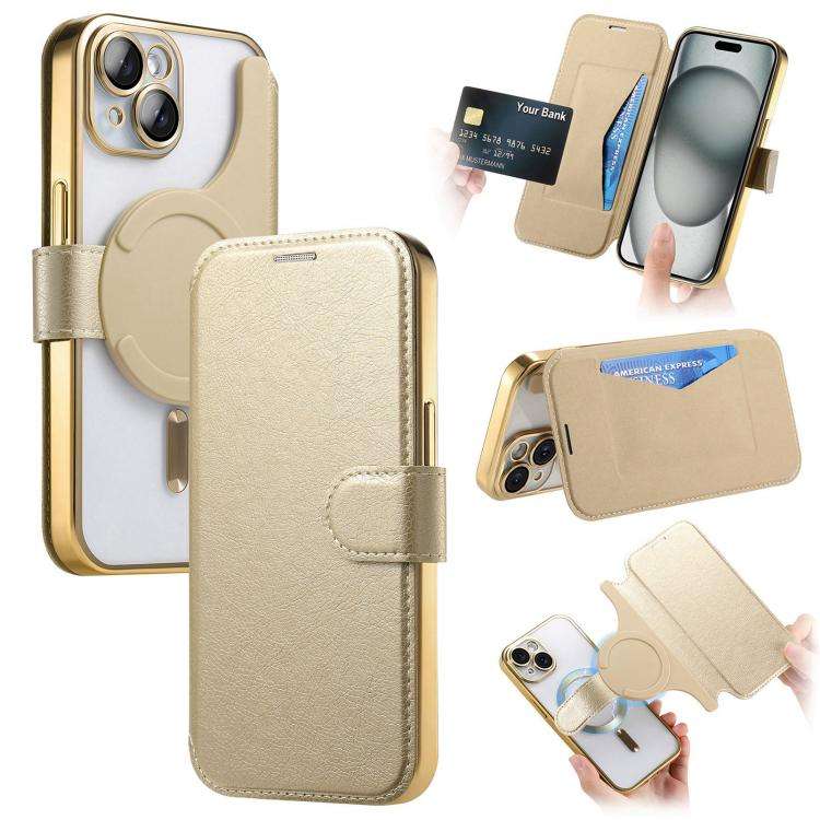 Splitable Electroplated MagSafe RFID Anti-theft Leather Phone Case with Lens Film, For iPhone 13 ...