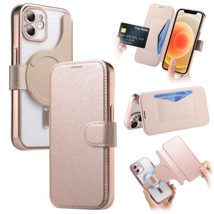 Splitable Electroplated MagSafe RFID Anti-theft Leather Phone Case with Lens Film, For iPhone 13 ...