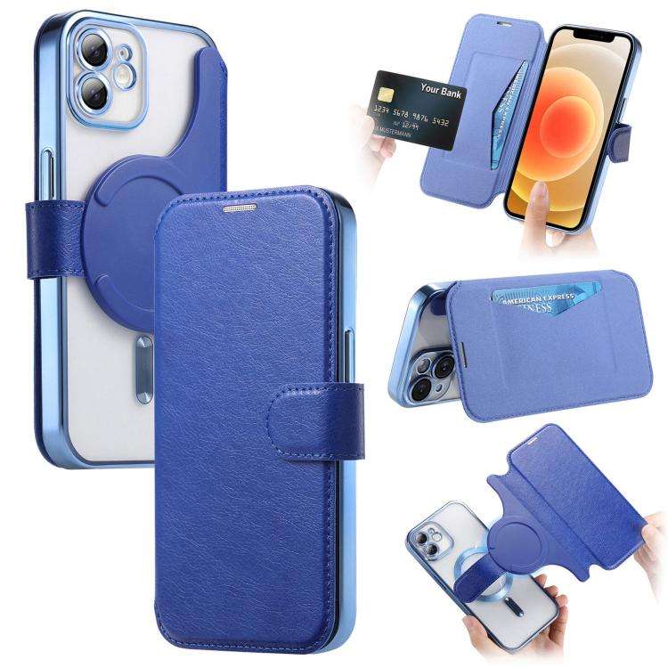 Splitable Electroplated MagSafe RFID Anti-theft Leather Phone Case with Lens Film, For iPhone 13 ...