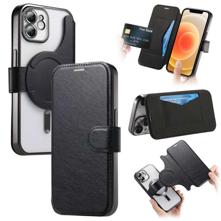 Splitable Electroplated MagSafe RFID Anti-theft Leather Phone Case with Lens Film, For iPhone 13 ...