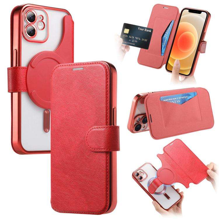 Splitable Electroplated MagSafe RFID Anti-theft Leather Phone Case with Lens Film, For iPhone 13 ...