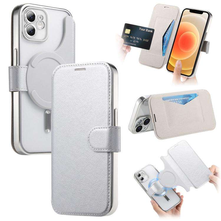 Splitable Electroplated MagSafe RFID Anti-theft Leather Phone Case with Lens Film, For iPhone 13 ...