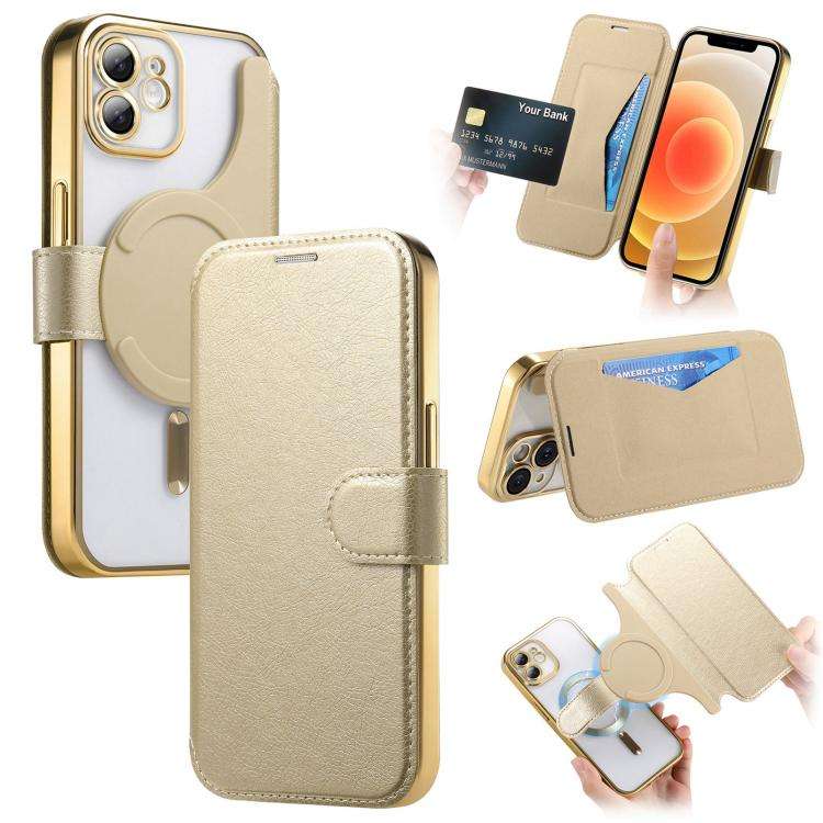Splitable Electroplated MagSafe RFID Anti-theft Leather Phone Case with Lens Film, For iPhone 13 ...