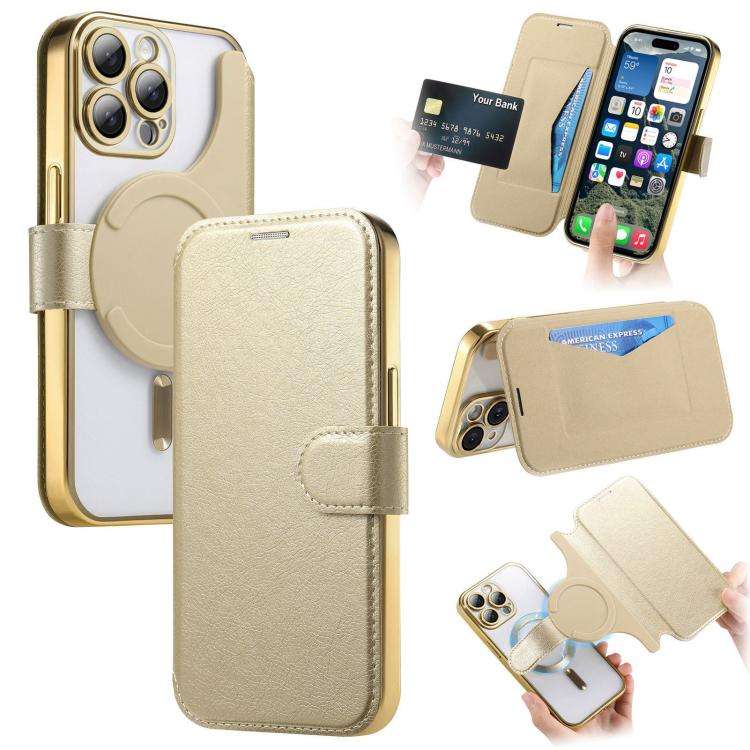 Splitable Electroplated MagSafe RFID Anti-theft Leather Phone Case with Lens Film, For iPhone 13 ...