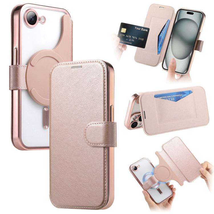 Splitable Electroplated MagSafe RFID Anti-theft Leather Phone Case with Lens Film, For iPhone 18 ...