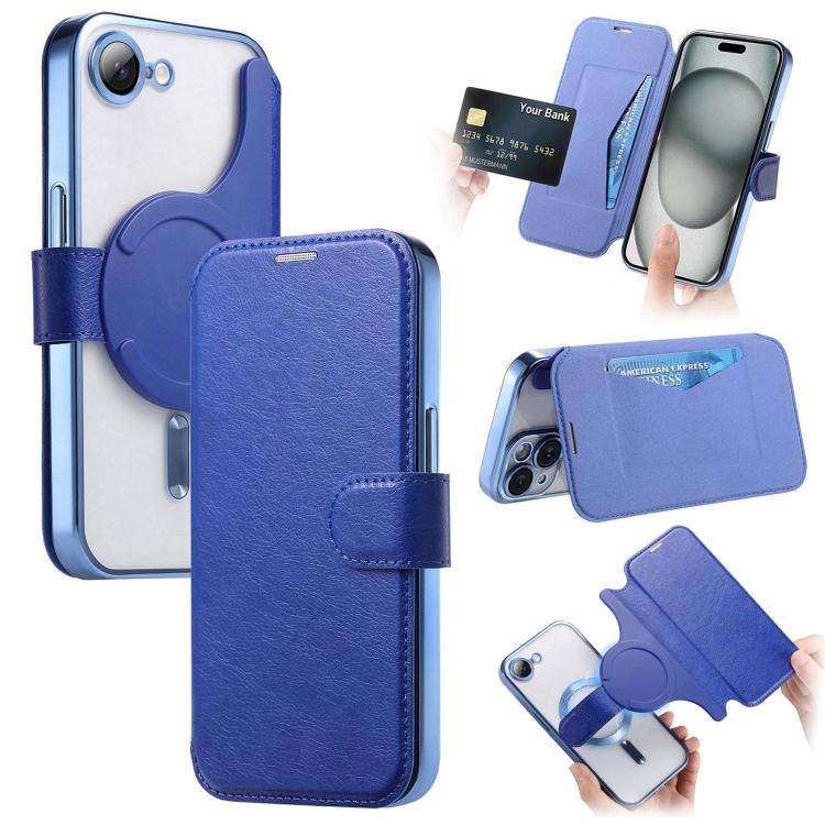 Splitable Electroplated MagSafe RFID Anti-theft Leather Phone Case with Lens Film, For iPhone 18 ...