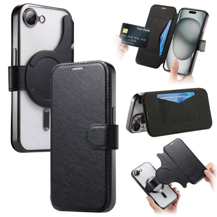 Splitable Electroplated MagSafe RFID Anti-theft Leather Phone Case with Lens Film, For iPhone 18 ...