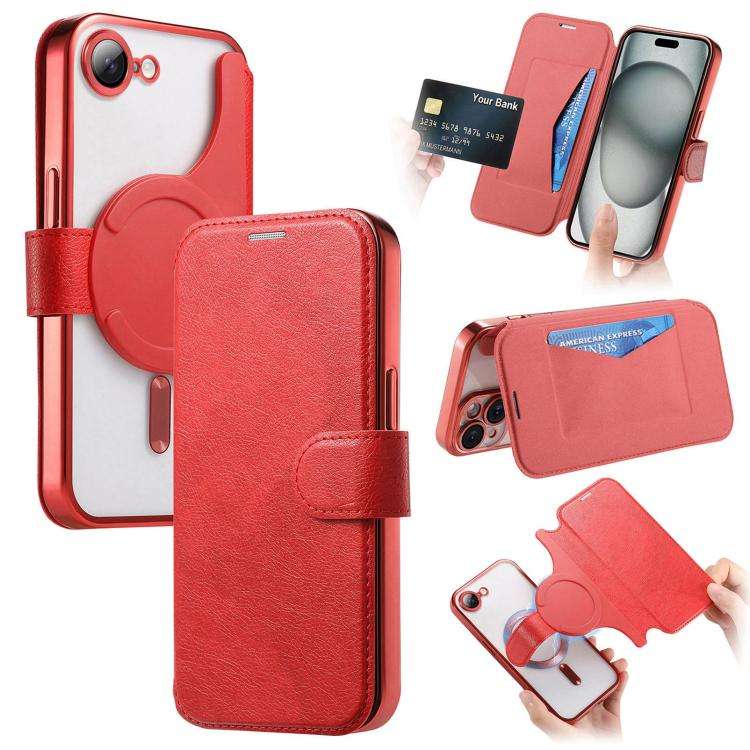Splitable Electroplated MagSafe RFID Anti-theft Leather Phone Case with Lens Film, For iPhone 18 ...