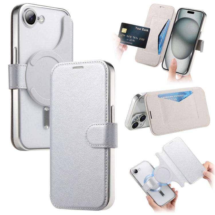 Splitable Electroplated MagSafe RFID Anti-theft Leather Phone Case with Lens Film, For iPhone 18 ...