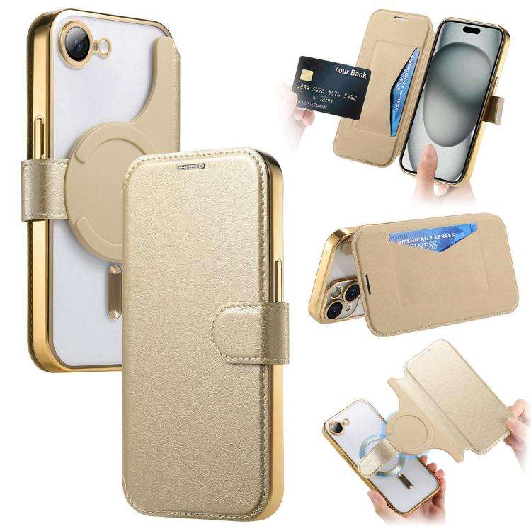 Splitable Electroplated MagSafe RFID Anti-theft Leather Phone Case with Lens Film, For iPhone 18 ...