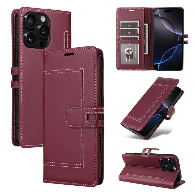 Stitched Magnetic Buckle Leather Phone Case, For iPhone 17e / 16e, For iPhone 17 Pro Max, For iPh...