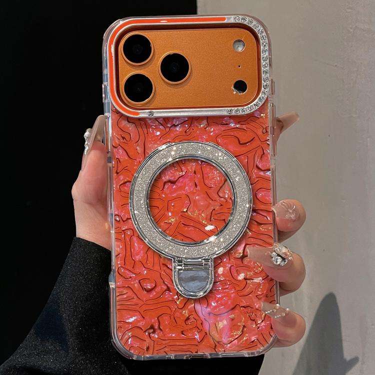 Ink Rhythm Colorful Shell Pattern TPU Hybrid IMD Phone Case with Glitter Holder, For iPhone 17 Pr...