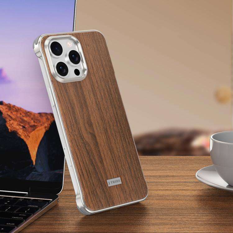 J TRIBE Metal Frameless Wood Texture MagSafe Phone Case, For iPhone 18 Pro / 17 Pro, For iPhone 1...