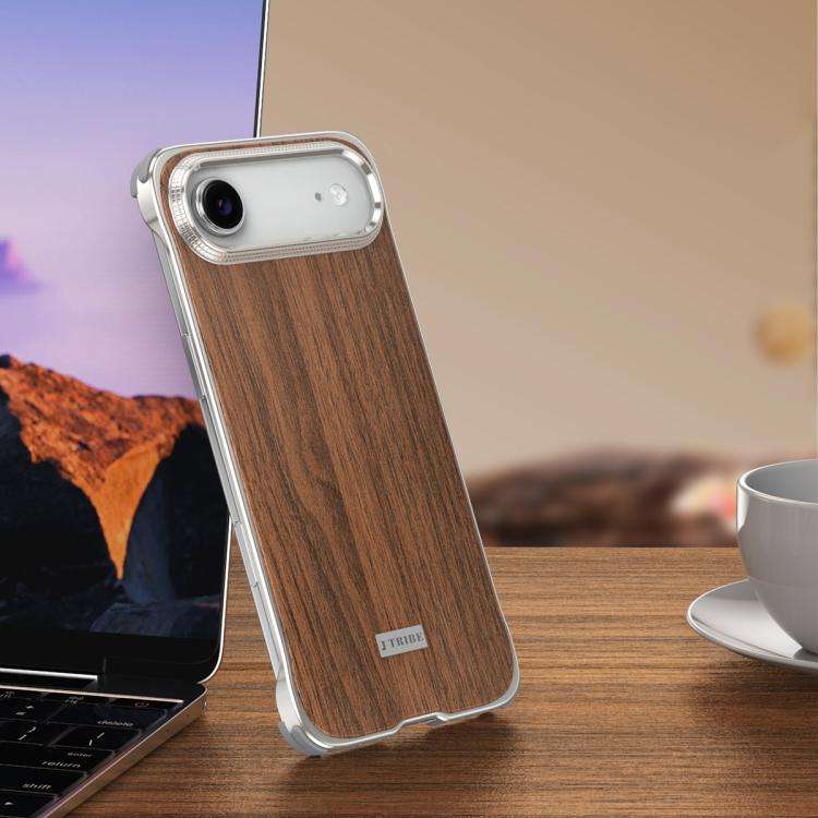 J TRIBE Metal Frameless Wood Texture MagSafe Phone Case, For iPhone 18 Pro / 17 Pro, For iPhone 1...