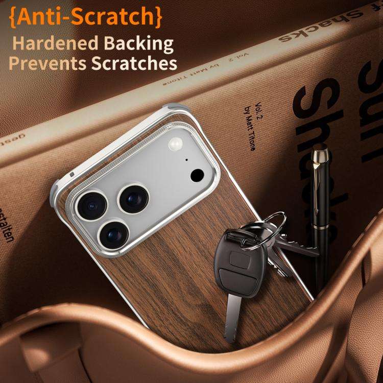 J TRIBE Metal Frameless Wood Texture MagSafe Phone Case, For iPhone 18 Pro / 17 Pro, For iPhone 1...