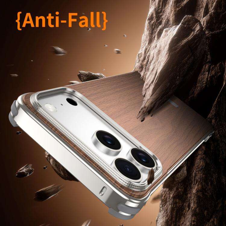 J TRIBE Metal Frameless Wood Texture MagSafe Phone Case, For iPhone 18 Pro / 17 Pro, For iPhone 1...