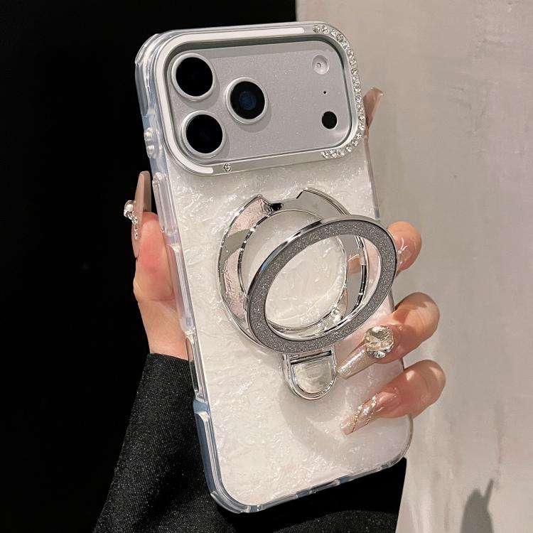 Gilded Colorful Shell Patterned TPU+IMD Phone Case with Glitter Magnetic Holder, For iPhone 17 Pr...