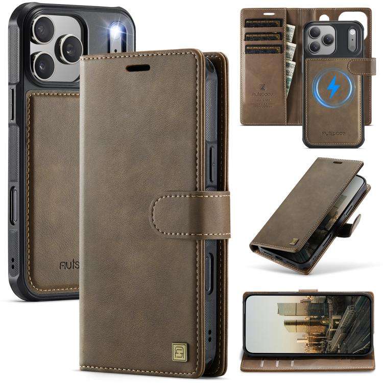 AutSpace A05 2 in 1 Retro Calf Texture MagSafe Magnetic Phone Case, For iPhone 17e / 16e, For iPh...