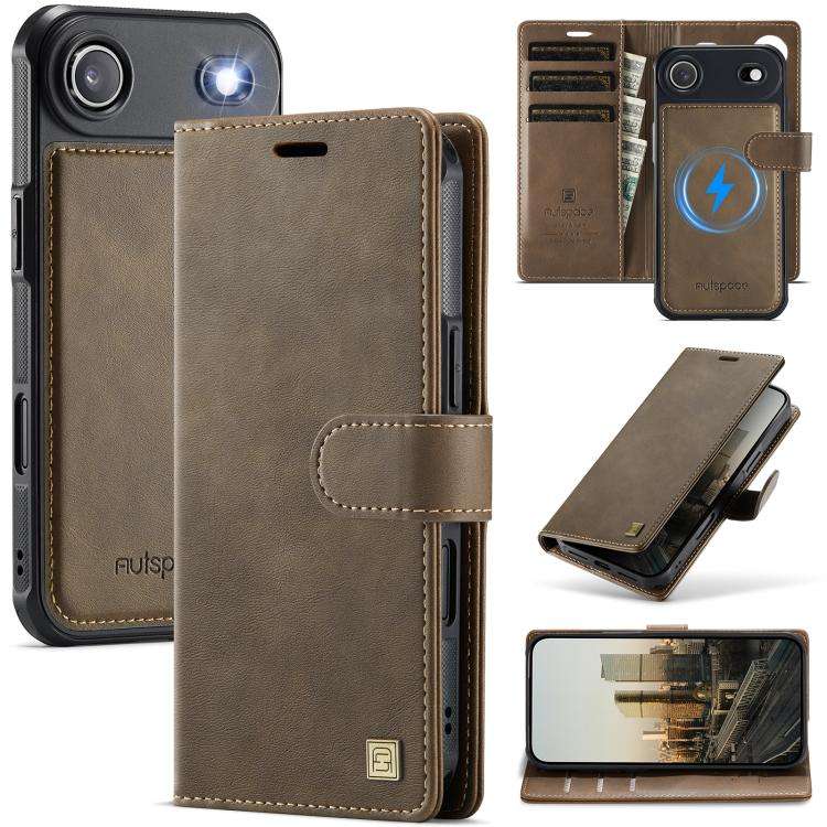 AutSpace A05 2 in 1 Retro Calf Texture MagSafe Magnetic Phone Case, For iPhone 17e / 16e, For iPh...