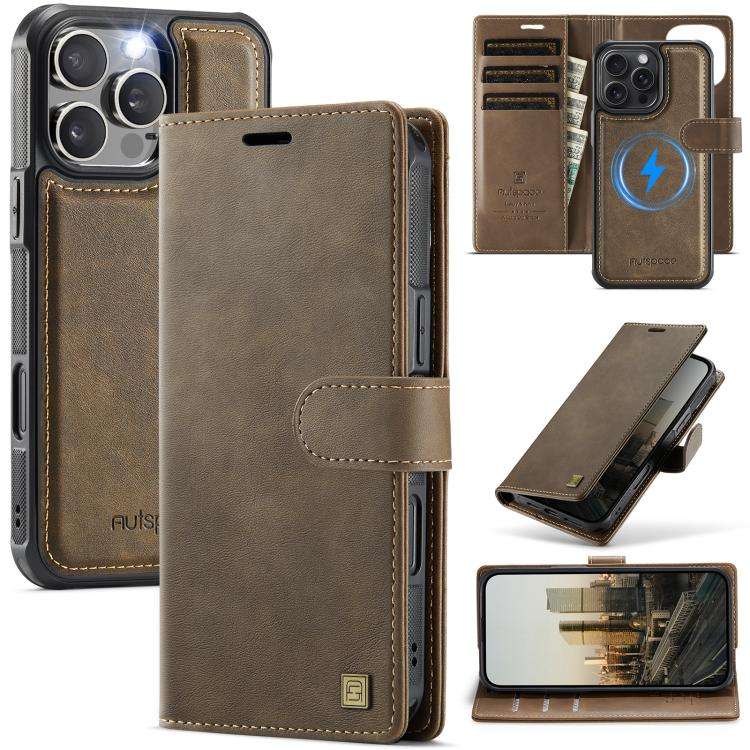 AutSpace A05 2 in 1 Retro Calf Texture MagSafe Magnetic Phone Case, For iPhone 17e / 16e, For iPh...