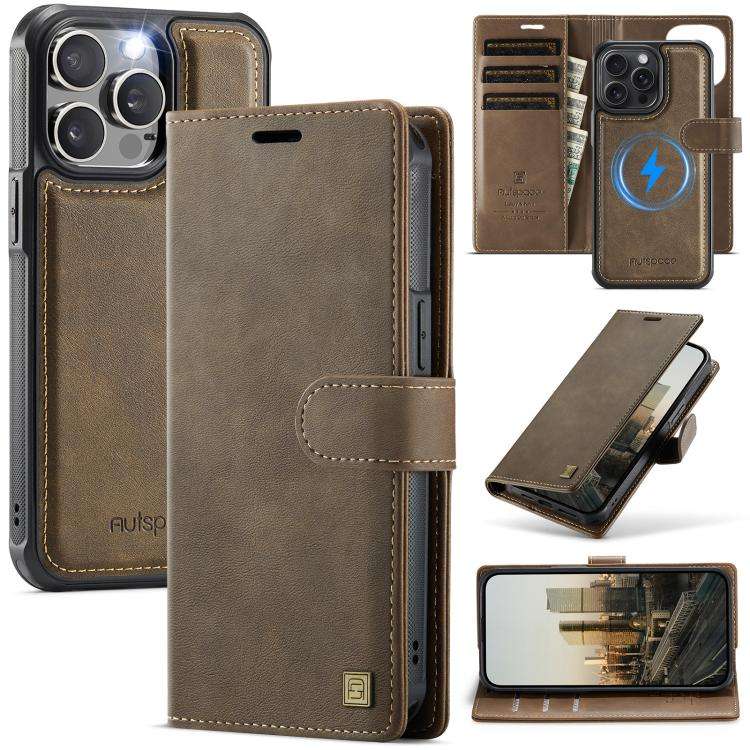AutSpace A05 2 in 1 Retro Calf Texture MagSafe Magnetic Phone Case, For iPhone 17e / 16e, For iPh...