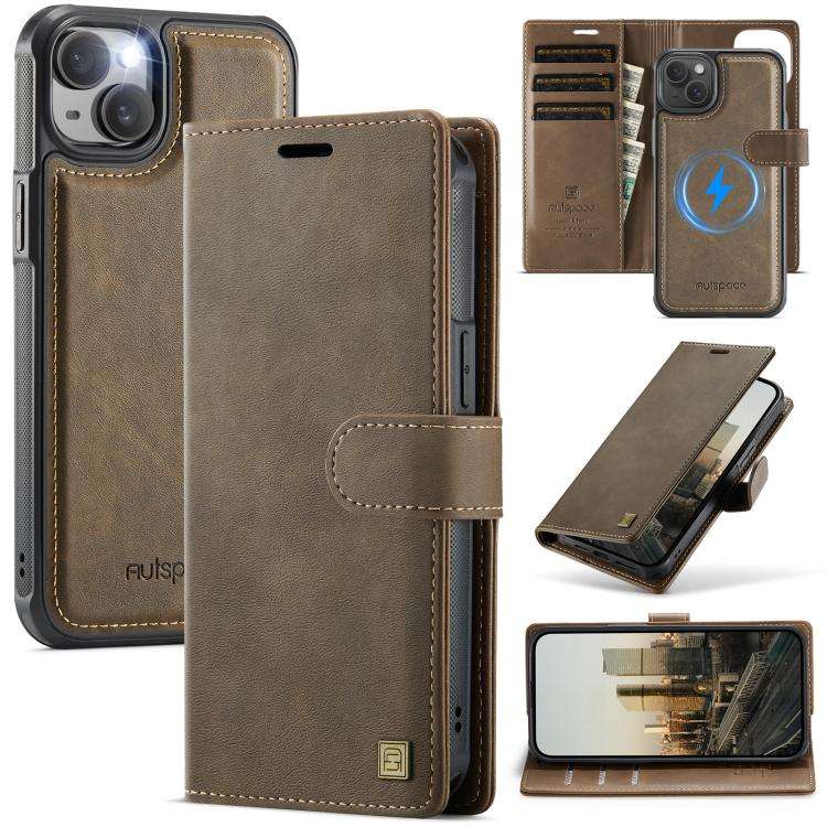 AutSpace A05 2 in 1 Retro Calf Texture MagSafe Magnetic Phone Case, For iPhone 17e / 16e, For iPh...