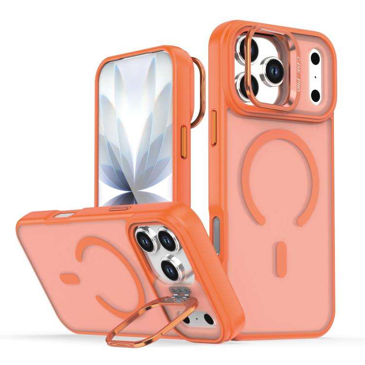 Bright Color Frosted Skin-feel Camera Bracket Magsafe Phone Case, For iPhone 18 Pro, For iPhone 1...