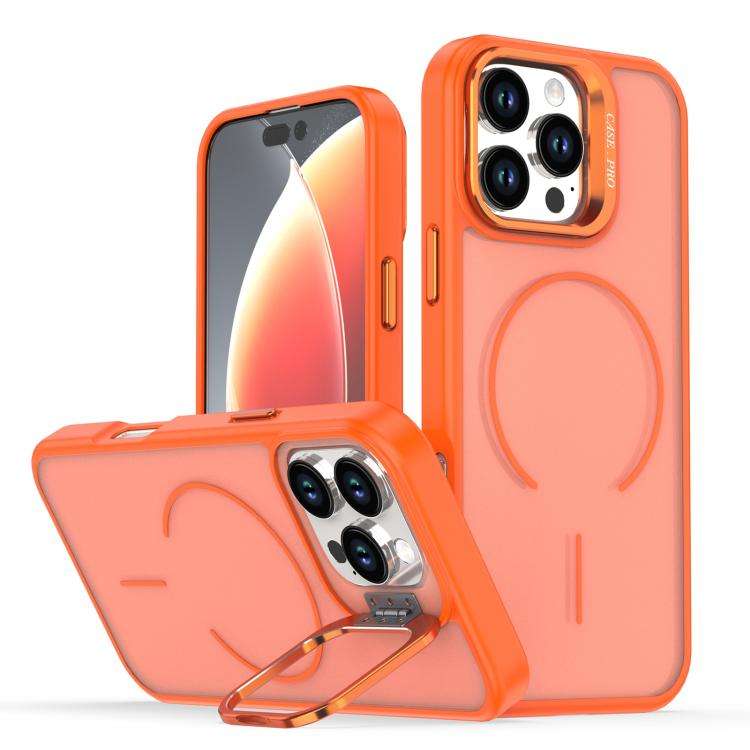 Bright Color Frosted Skin-feel Camera Bracket Magsafe Phone Case, For iPhone 18 Pro, For iPhone 1...