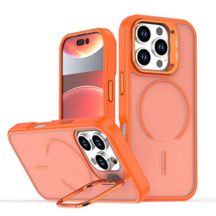 Bright Color Frosted Skin-feel Camera Bracket Magsafe Phone Case, For iPhone 18 Pro, For iPhone 1...