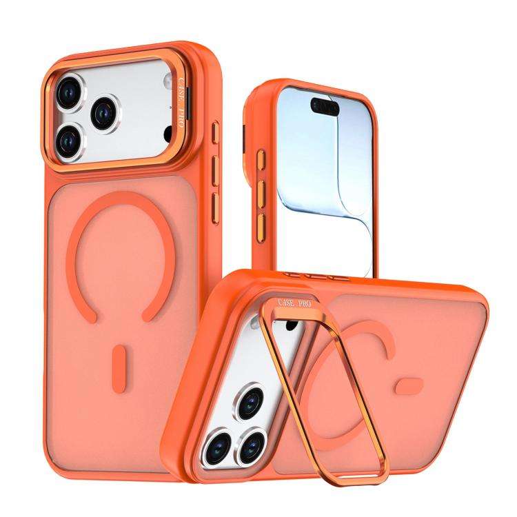 Bright Color Frosted Skin-feel Camera Bracket Magsafe Phone Case, For iPhone 18 Pro, For iPhone 1...