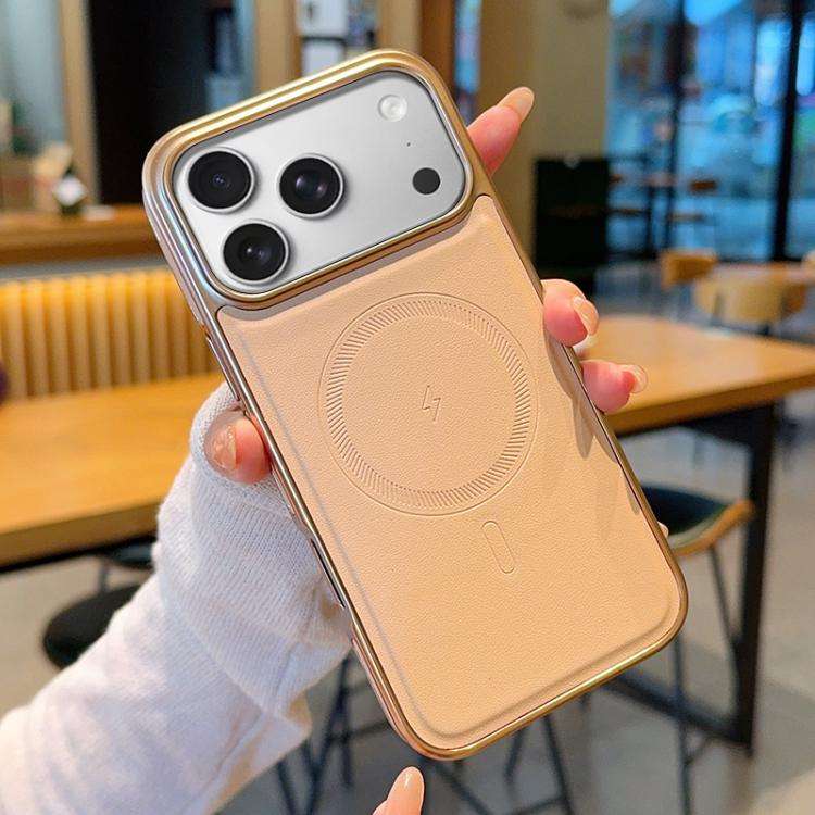 Electroplated PC Side Vegan Leather-Texture MagSafe Phone Case, For iPhone 17 Pro Max, For iPhone...