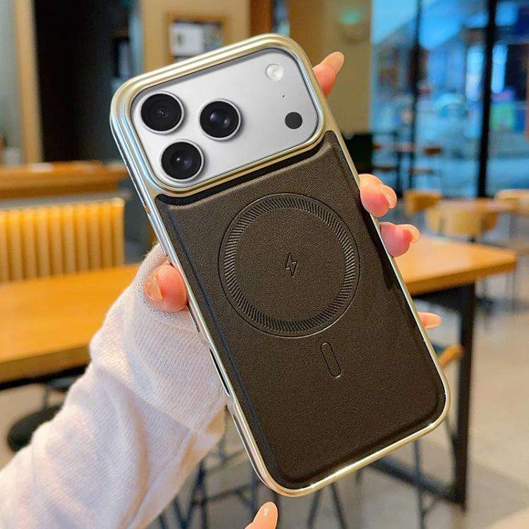 Electroplated PC Side Vegan Leather-Texture MagSafe Phone Case, For iPhone 17 Pro Max, For iPhone...