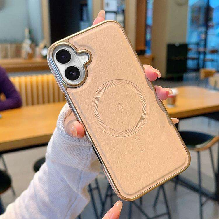 Electroplated PC Side Vegan Leather-Texture MagSafe Phone Case, For iPhone 17 Pro Max, For iPhone...